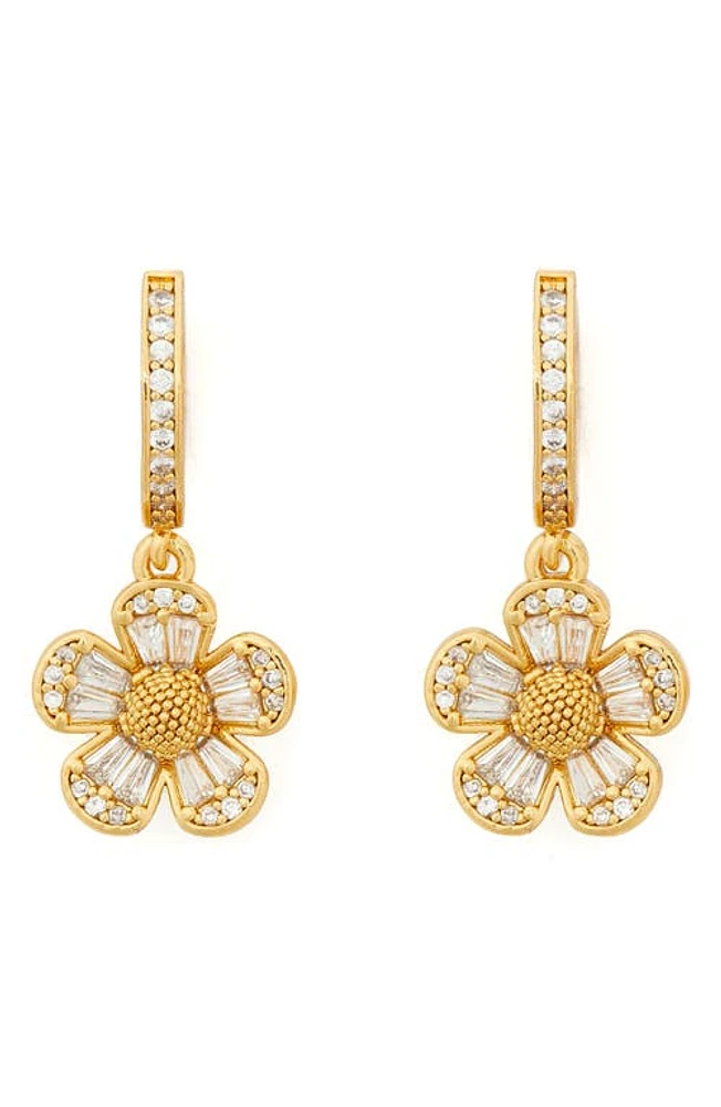 Kate Spade New York fleurette cubic zirconia huggie drop earrings in Clear/Gold at Nordstrom