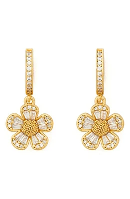 Kate Spade New York fleurette cubic zirconia huggie drop earrings in Clear/Gold at Nordstrom