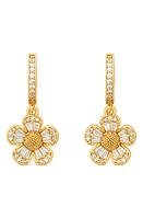 Kate Spade New York fleurette cubic zirconia huggie drop earrings in Clear/Gold at Nordstrom