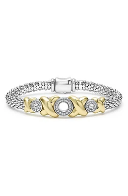 LAGOS Embrace XO Pavé Diamond Caviar Station Bracelet in Silver at Nordstrom, Size 7