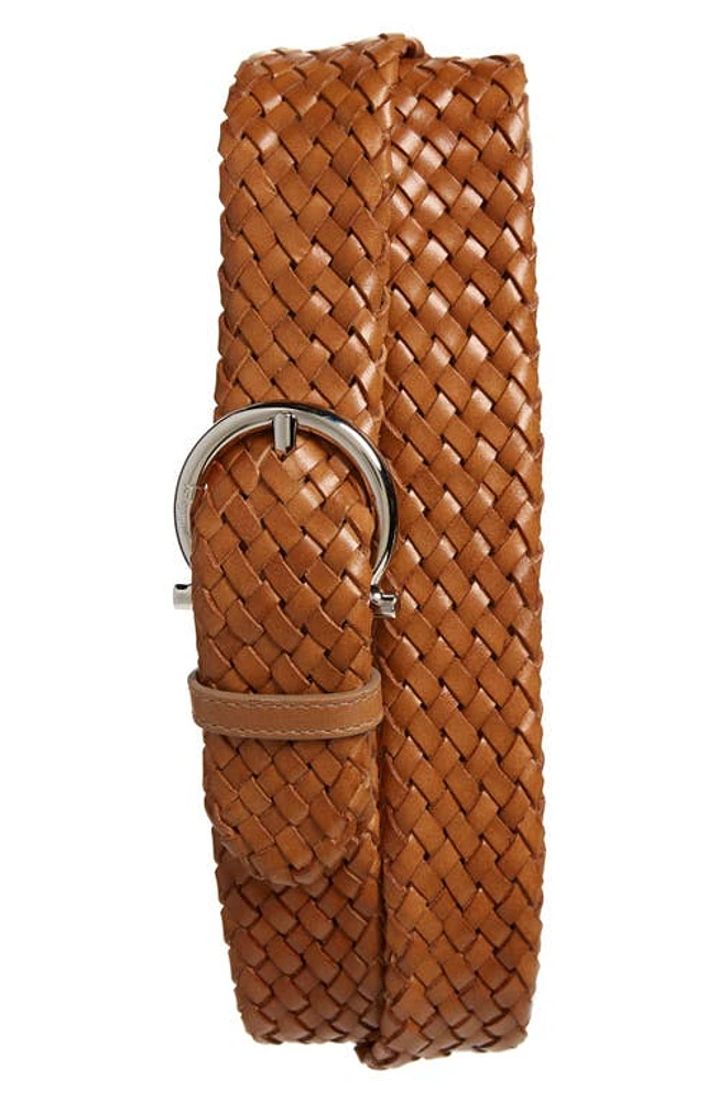 FERRAGAMO Gancio Buckle Woven Leather Belt Beige 425 at Nordstrom, Eu