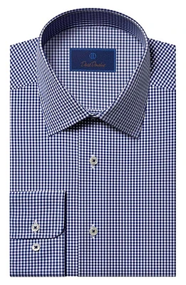 David Donahue Gingham Barrel Cuff Dress Shirt in Navy/White at Nordstrom, Size 17 - 36