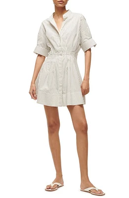 STAUD Lorenza Stripe Stretch Cotton Mini Shirtdress in Ivory Micro Stripe at Nordstrom, Size Large