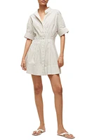 STAUD Lorenza Stripe Stretch Cotton Mini Shirtdress in Ivory Micro Stripe at Nordstrom, Size Large