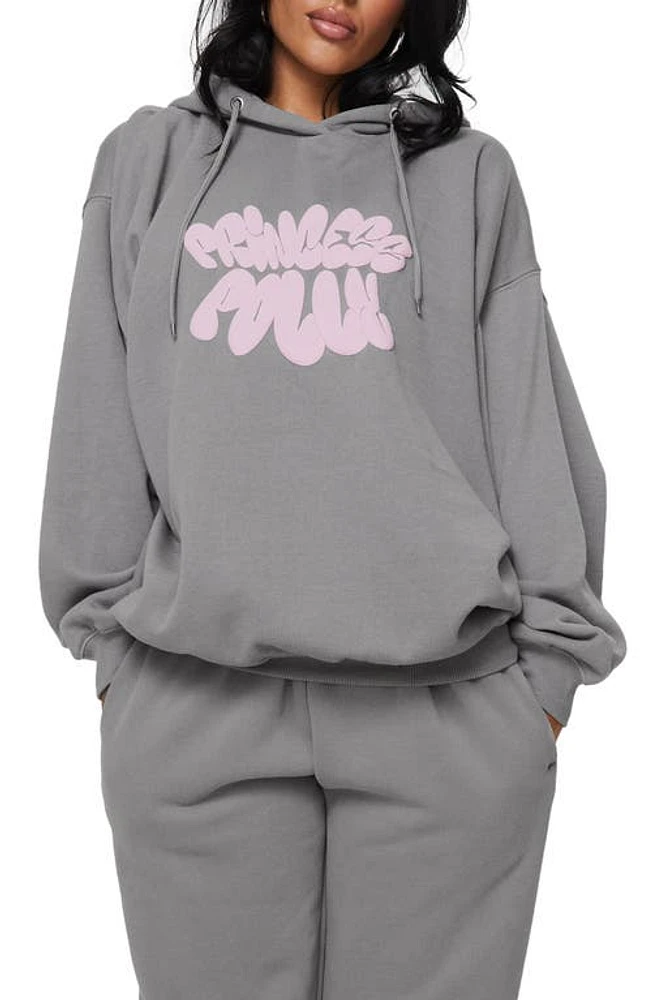 Princess Polly Logo Graphic Hoodie Charcoal/Pink at Nordstrom,