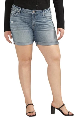 Silver Jeans Co. Distressed Luxe Stretch Boyfriend Roll Cuff Denim Shorts Indigo at Nordstrom,