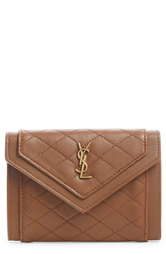 Saint Laurent Small Gaby Quilted Leather Envelope Wallet in Ginger Brown at Nordstrom