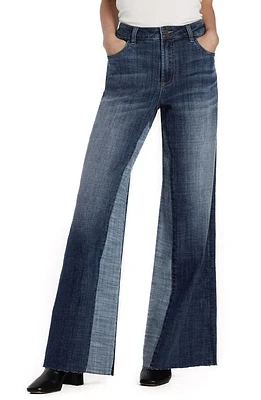 HINT OF BLU Happy Dual Two-Tone High Waist Wide Leg Jeans Blue at Nordstrom,