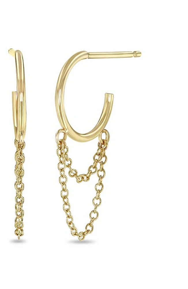 Zoë Chicco Chain Drop Huggie Hoop Earrings in 14K Yellow Gold at Nordstrom