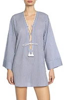 Robin Piccone Harper Lace Up Cotton Cover-Up Tunic Blue at Nordstrom,