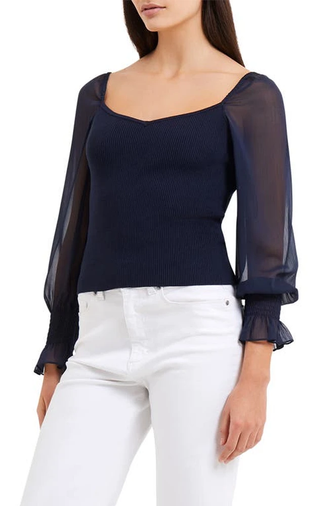 French Connection Maia Krista Mix Media Sweetheart Neck Sweater in Marine at Nordstrom, Size Medium