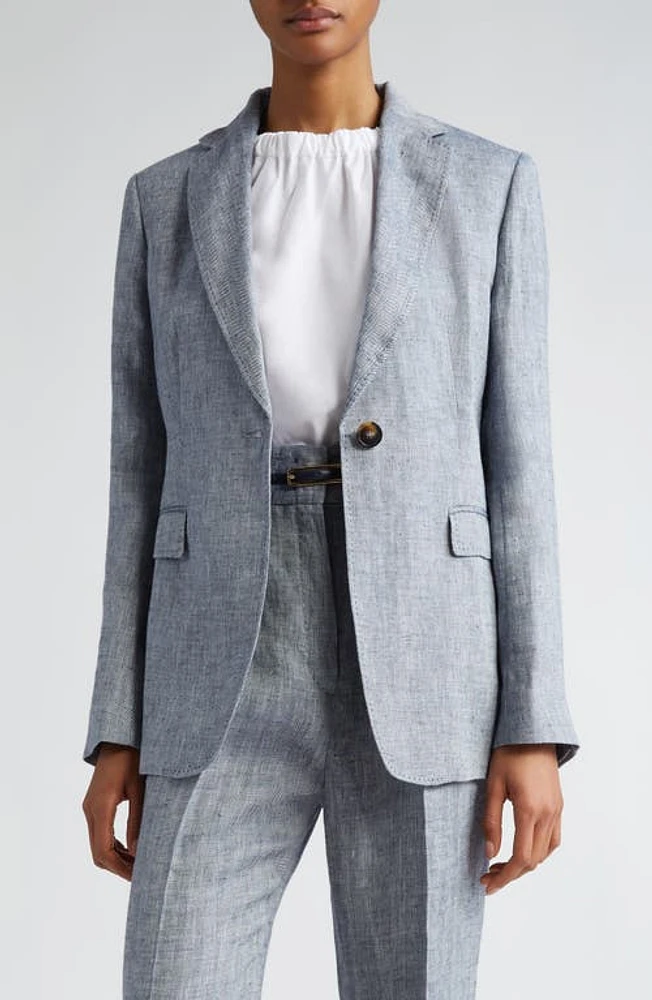 Max Mara Studio Palau Linen Herringbone Blazer Navy at Nordstrom,