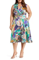 Tahari ASL Print Sleeveless Tie Back Satin Midi Dress Multi at Nordstrom,