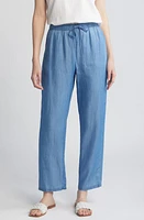 caslon(r) Elastic Waist Crop Taper Chambray Pants Medium Light Wash at Nordstrom,