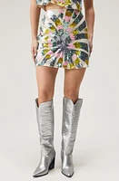 NASTY GAL Tie Dye Sequin Palm Miniskirt White at Nordstrom,