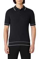 Bugatchi Tipped Rib Cable Stitch Polo Sweater at Nordstrom,