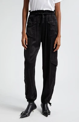 Ganni Paperbag High Waist Washed Satin Pants Black at Nordstrom, Us