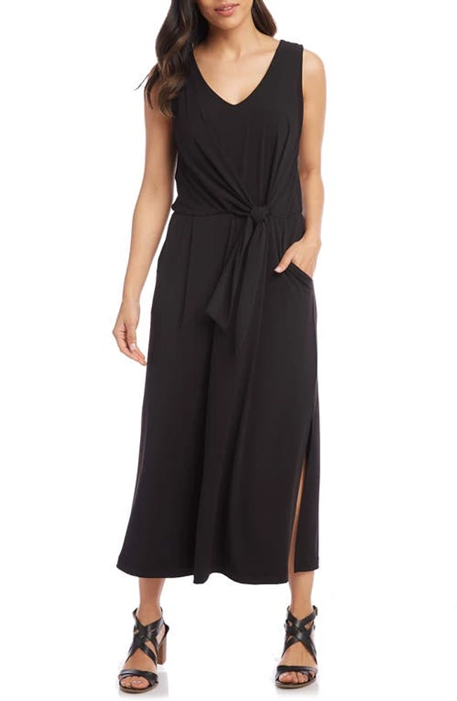 Karen Kane Sleeveless Tie Front Midi Dress Black at Nordstrom,