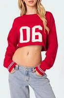 EDIKTED Varisty Crop Sweatshirt Red at Nordstrom,