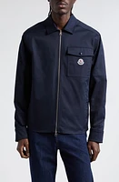 Moncler Stretch Cotton Zip Shirt Jacket Cosmic Blue at Nordstrom,