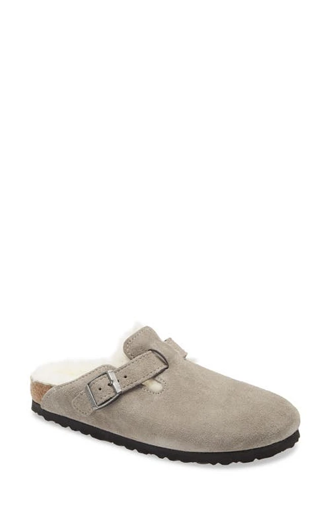 Birkenstock Boston Genuine Shearling Lined Clog Stone Coin Suede at Nordstrom,