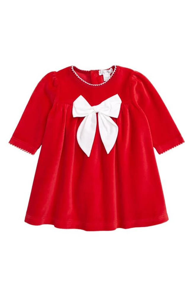 Kissy Bow Long Sleeve Velour Dress Red at Nordstrom,