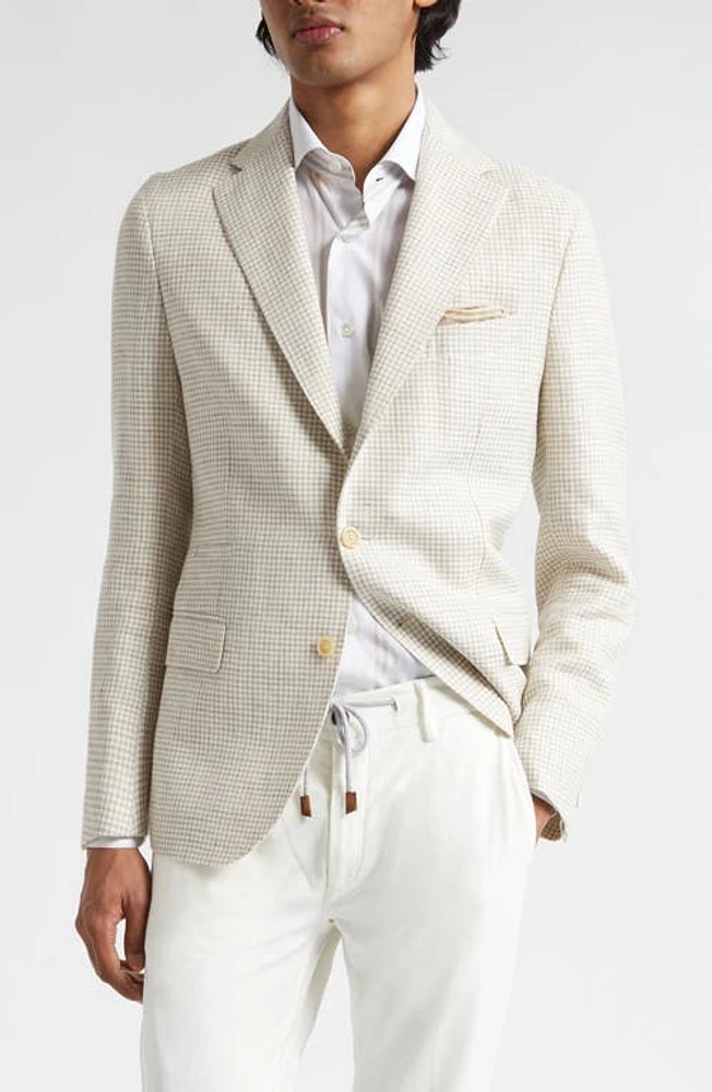 Eleventy Houndstooth Linen & Wool Sport Coat Sand at Nordstrom, Us