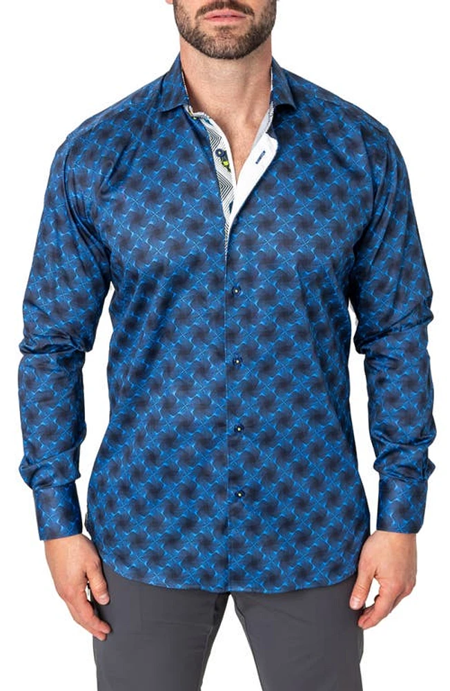 Maceoo Einstein Regular Fit Crossover Blue Button-Up Shirt at Nordstrom,