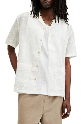 AllSaints Tonal Plaid Short Sleeve Cotton Camp Shirt Avalon White at Nordstrom,