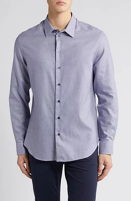 Emporio Armani Micro Check Cotton Button-Up Shirt Navy at Nordstrom,