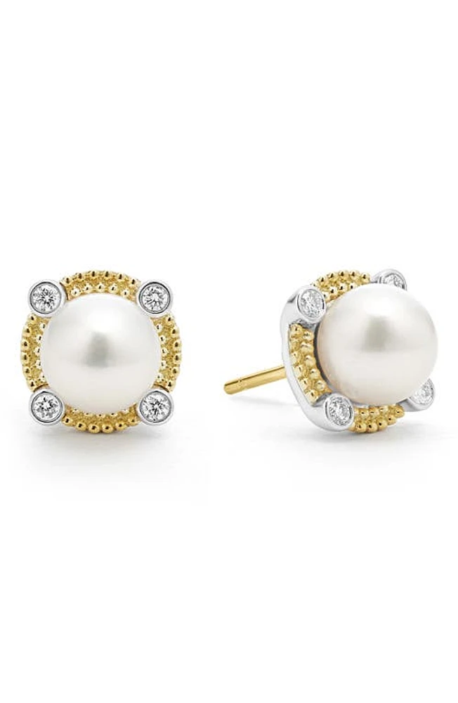 LAGOS Luna Pearl & Diamond Stud Earrings in Silver at Nordstrom