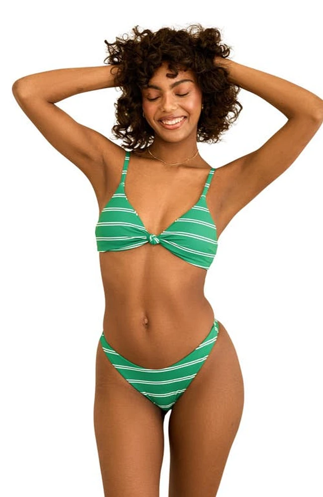 Dippin Daisys Seaport Thong Bikini Bottom Green Moto Stripe at Nordstrom,