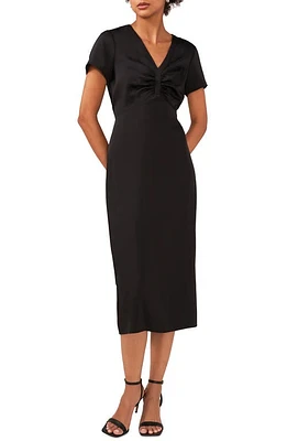 halogen(r) Ruched V-Neck Midi Dress Rich Black at Nordstrom,