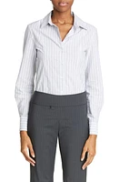 Paloma Wool Line Stripe Bishop Sleeve Cotton Button-Up Shirt Grey at Nordstrom,