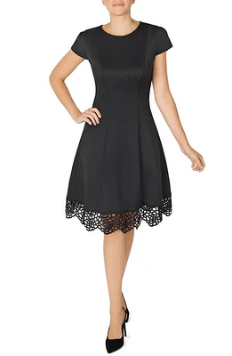 Donna Ricco Tulip Sleeve Lace Hem Fit & Flare Dress Black at Nordstrom,