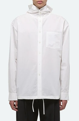 Helmut Lang Hoodie Cotton Poplin Button-Up Shirt White at Nordstrom,