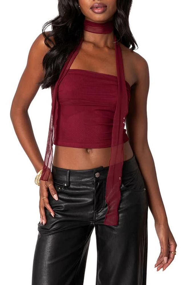 EDIKTED Mesh Tube Top & Scarf Set Red at Nordstrom,