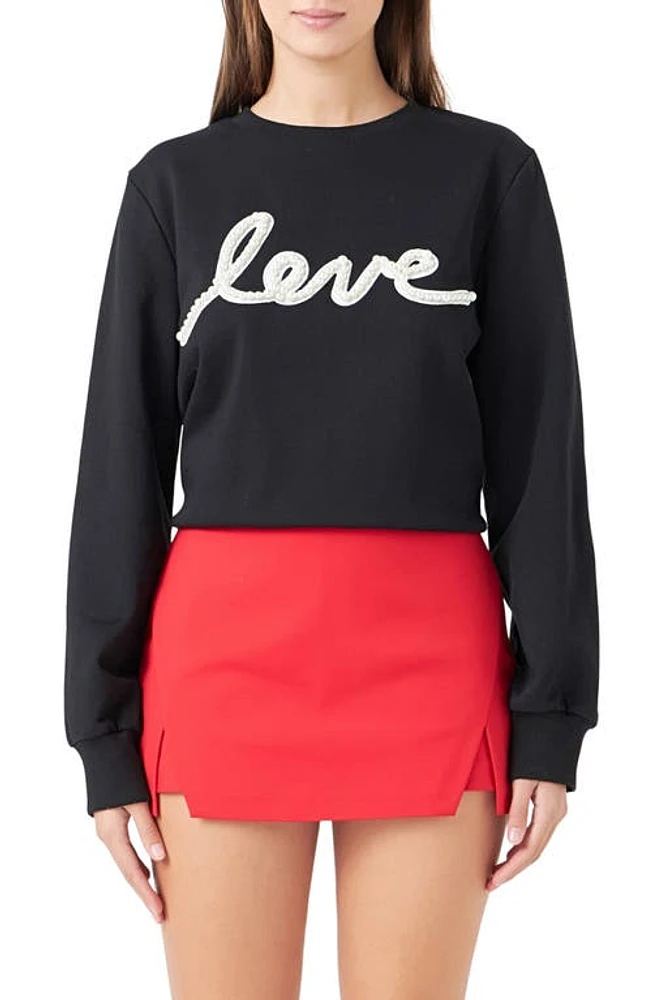 Endless Rose Pearly Bead Love Sweatshirt Black at Nordstrom,