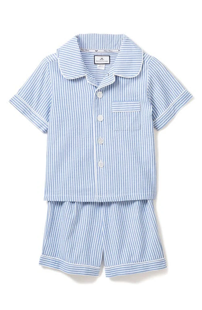 Petite Plume Kids' Seersucker Stripe Short Two-Piece Pajamas Blue at Nordstrom,