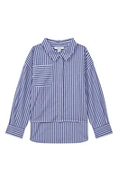 Reiss Kids' Danica Sr Stripe Long-Sleeve Button-Up Shirt Blue at Nordstrom, Y