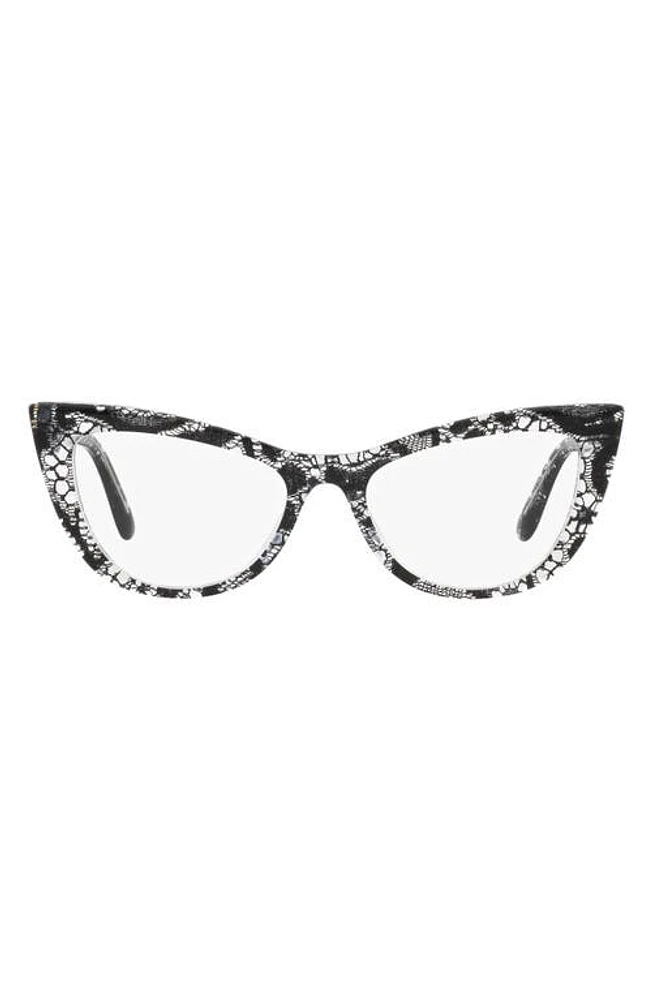 Dolce & Gabbana 54mm Cat Eye Optical Glasses in Black Lace at Nordstrom