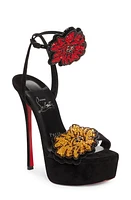 Christian Louboutin x Shun Sudo Button Flower Strass Loubi Queen Alta Platform Sandal T177 Black/Multi/Lin Bianco at Nordstrom,