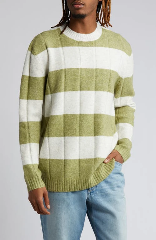 Topman Stripe Crewneck Sweater in Medium Green at Nordstrom, Size X-Small