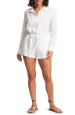 Seafolly Long Sleeve Linen Cover-Up Romper at Nordstrom,