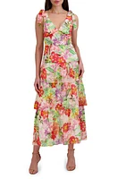 Julia Jordan Floral Tie Strap Tiered Maxi Dress Pink Multi at Nordstrom,