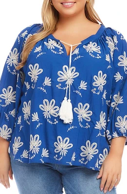 Karen Kane Embroidered Tassel Tie Cotton Peasant Blouse Royal at Nordstrom,