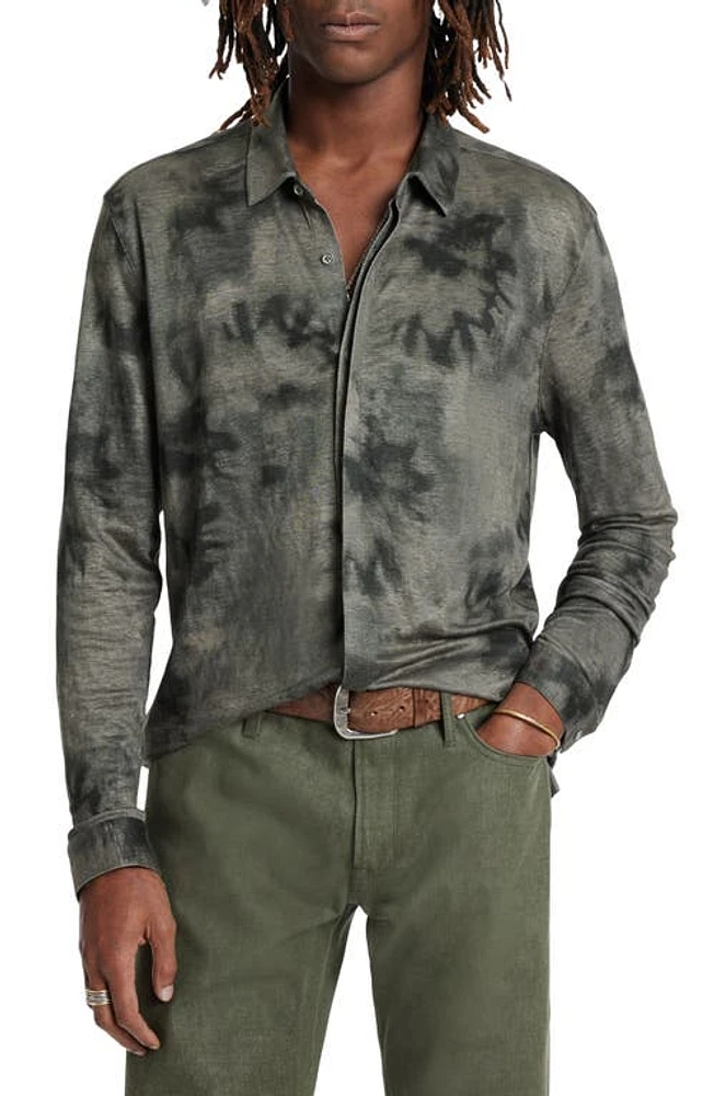 John Varvatos Camellia Tie Dye Slub Knit Linen Button-Up Shirt at Nordstrom,