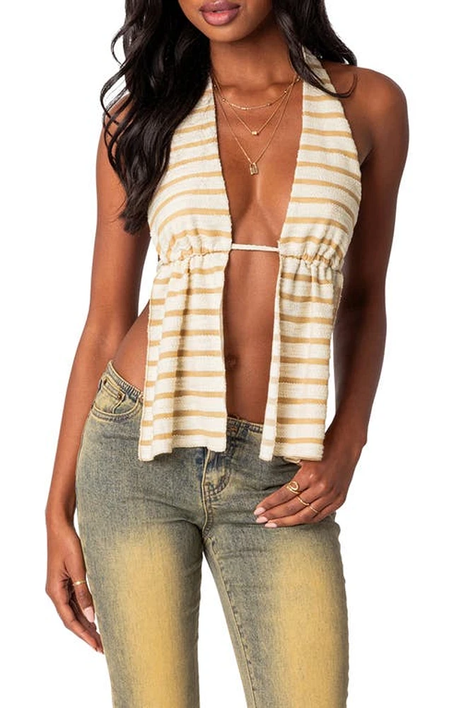 EDIKTED Textured Open Back Halter Top Beige at Nordstrom,