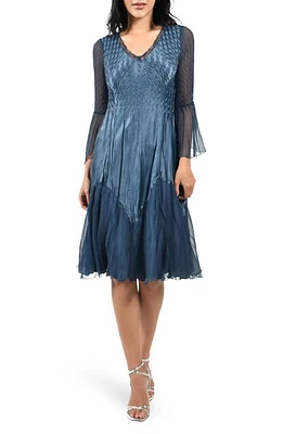 Komarov Bell Sleeve Charmeuse & Chiffon A-Line Dress Eclipse at Nordstrom,