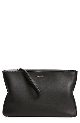 FERRAGAMO Star Tumbled Calfskin Leather Zip Pouch in Nero at Nordstrom